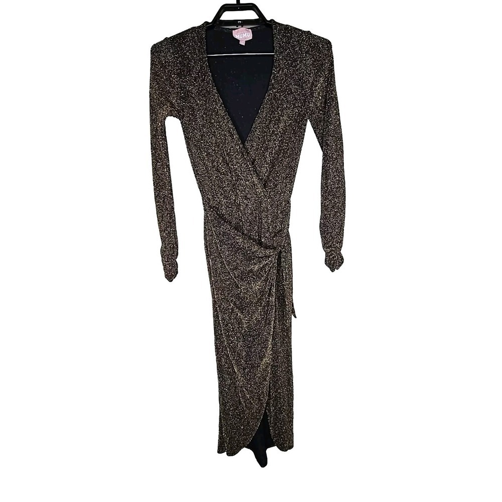 Revolve Show Me Your Mumu Women's Kimora Wrap Dress Gold Knit Black Size XS t70